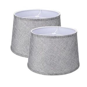 Set of Two Gray Fabric Lamp Shades